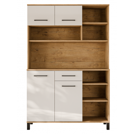 Bufet 120 cm kredens LANA biały połysk / dąb lancelot